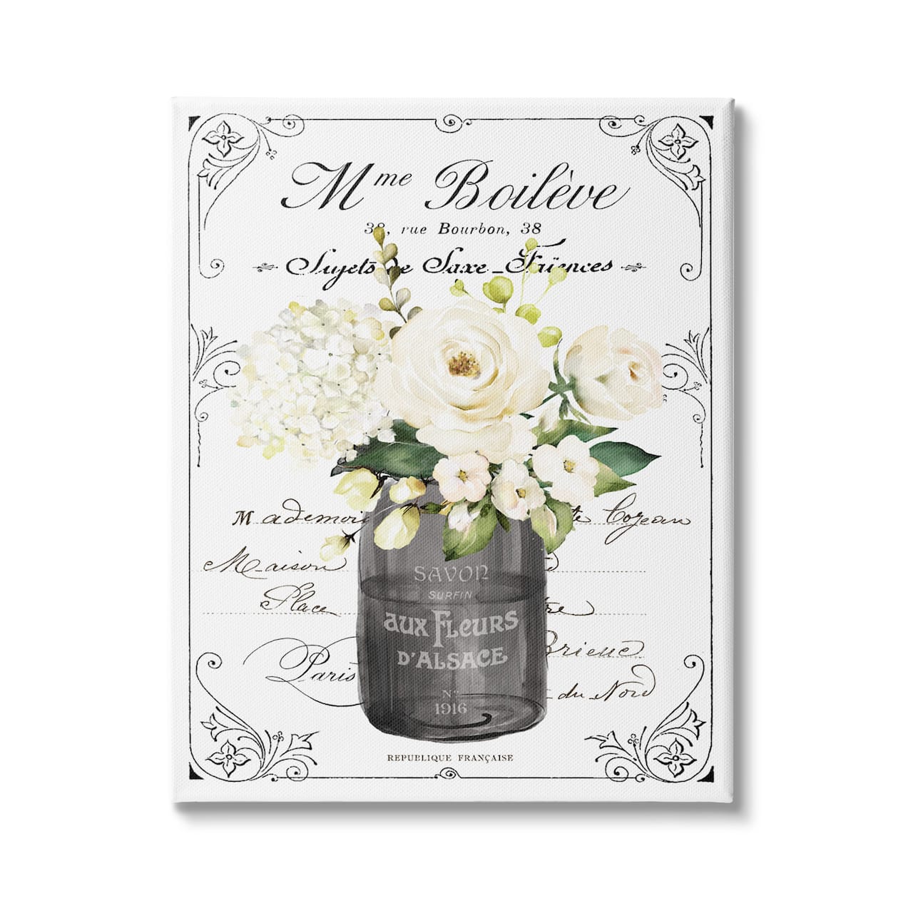 Stupell Industries Vintage Parisian Bathroom Floral Bouquet White Flowers Canvas Wall Art